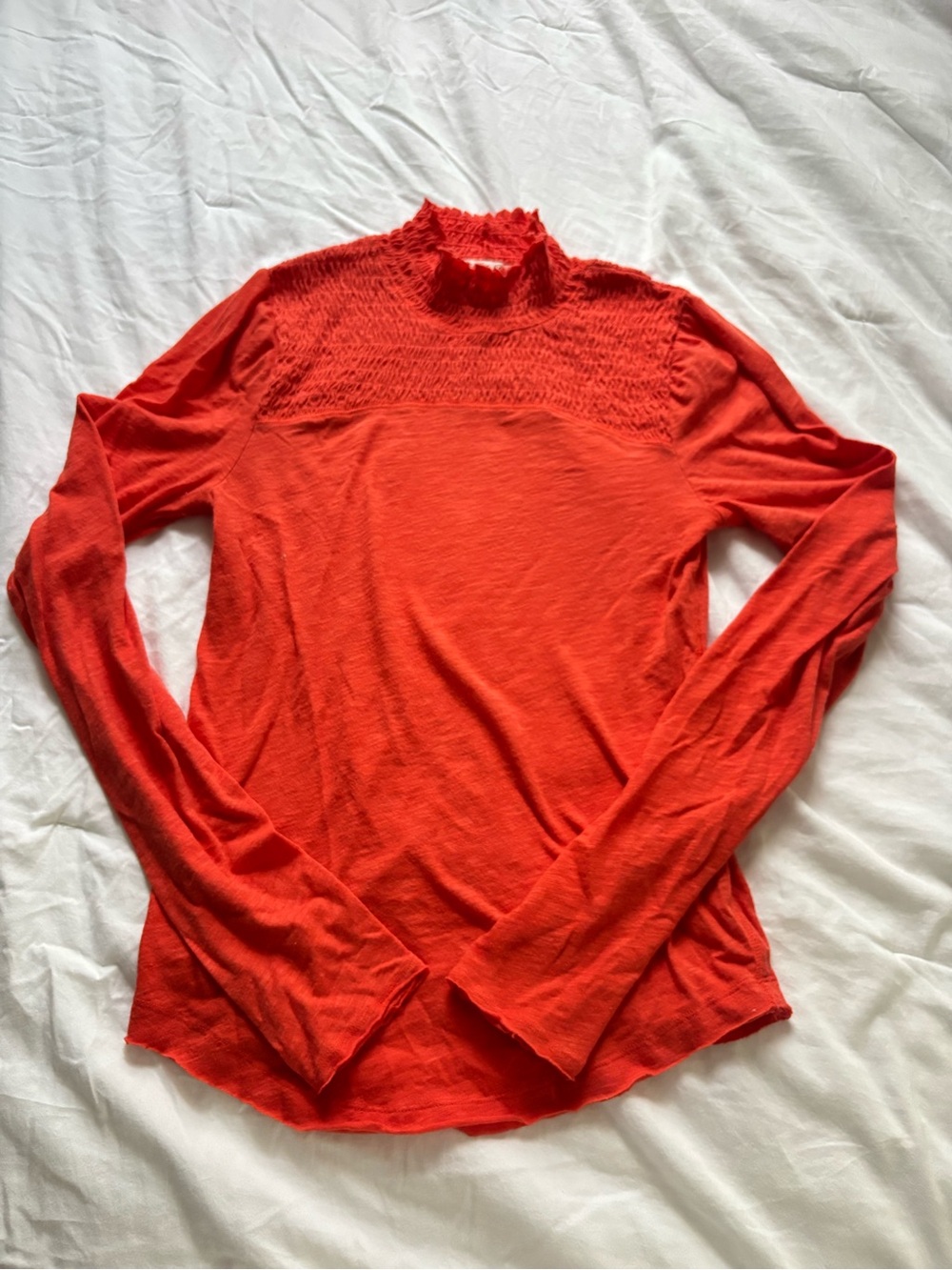 Free People Caroline Top Orange-Red Long Sleeve Mock Neck Top